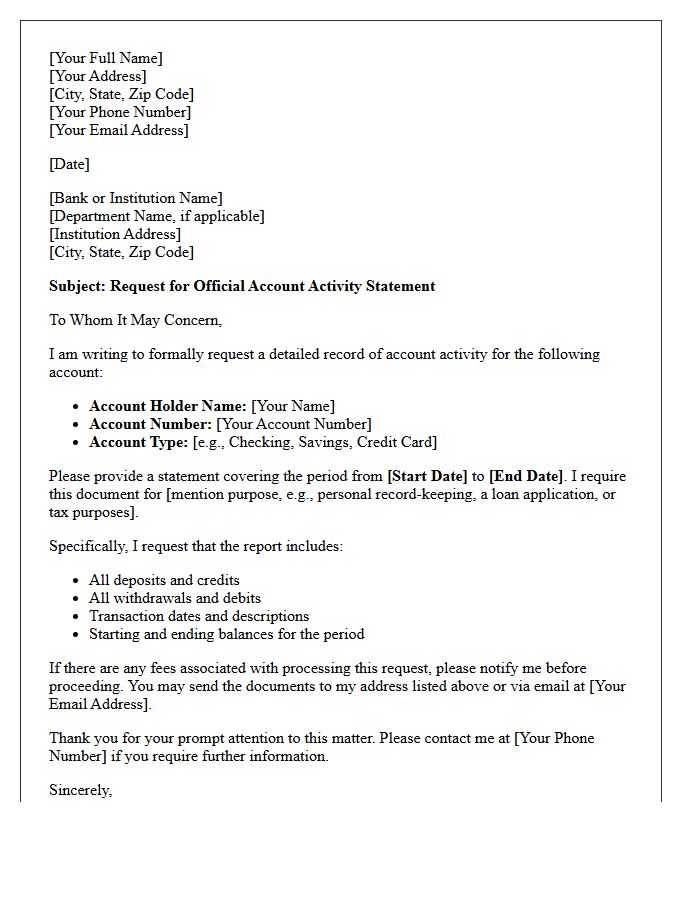Request for Account Activity Letter
