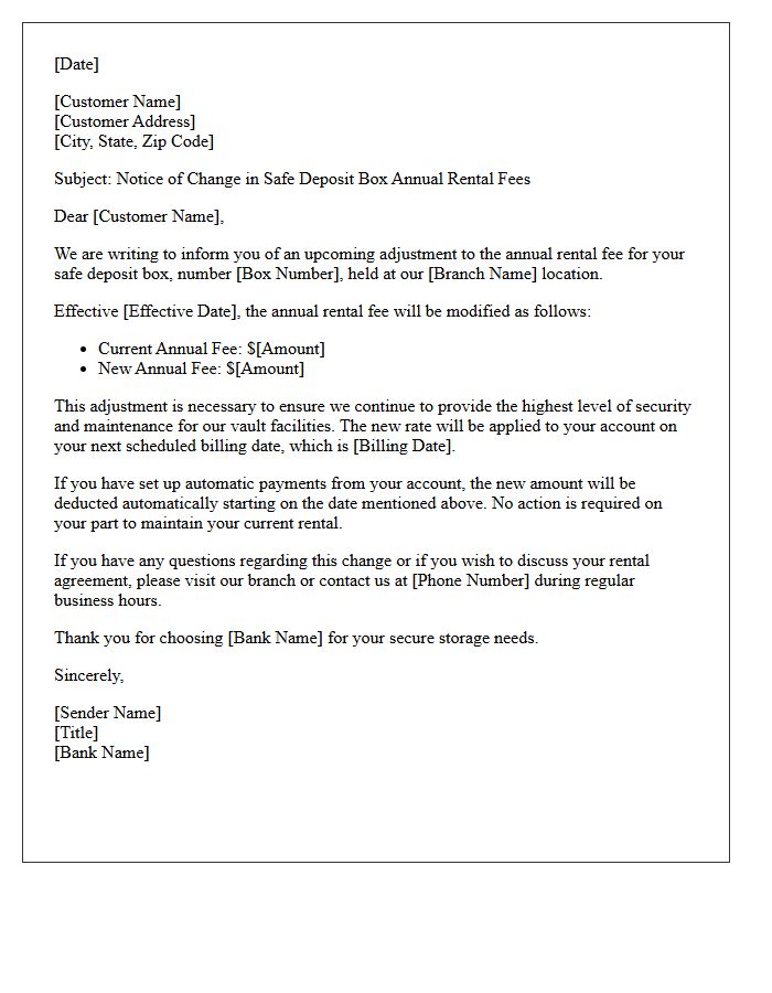 Safe Deposit Box Annual Fee Modification Letter