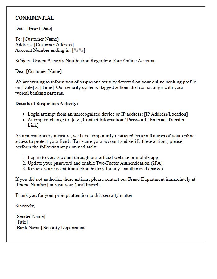 Confidential Letter Regarding Suspicious Online Banking Actions