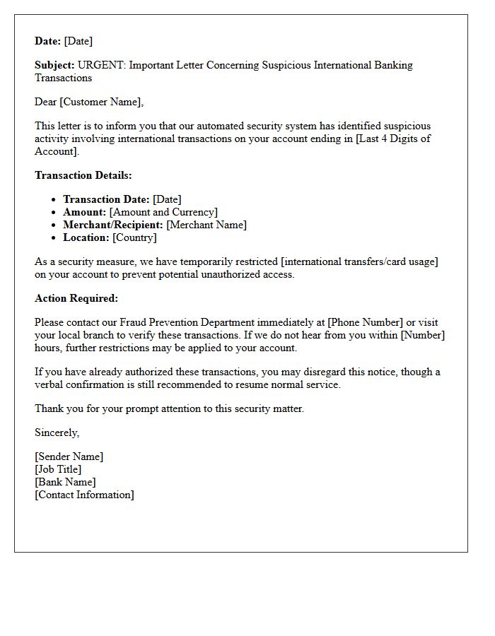 Important Letter Concerning Suspicious International Banking Transactions