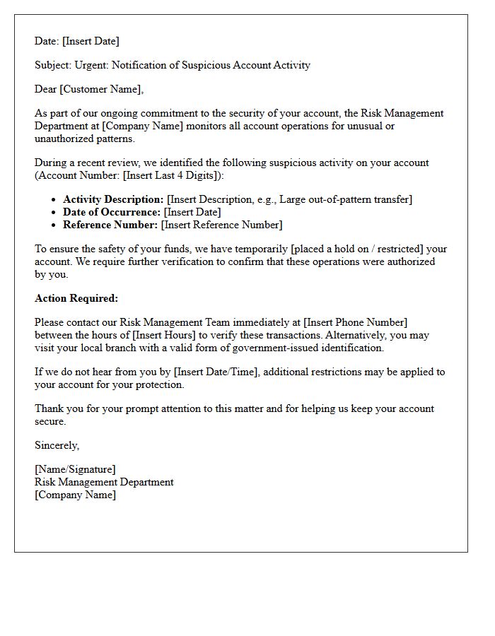 Risk Management Letter Identifying Suspicious Account Operations