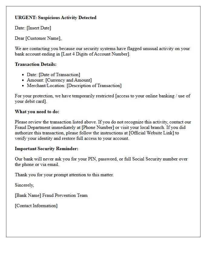 Urgent Letter Regarding Suspicious Activity on Your Bank Account