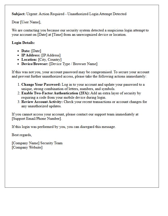 Letter of Action Required for Unauthorized Login Prevention