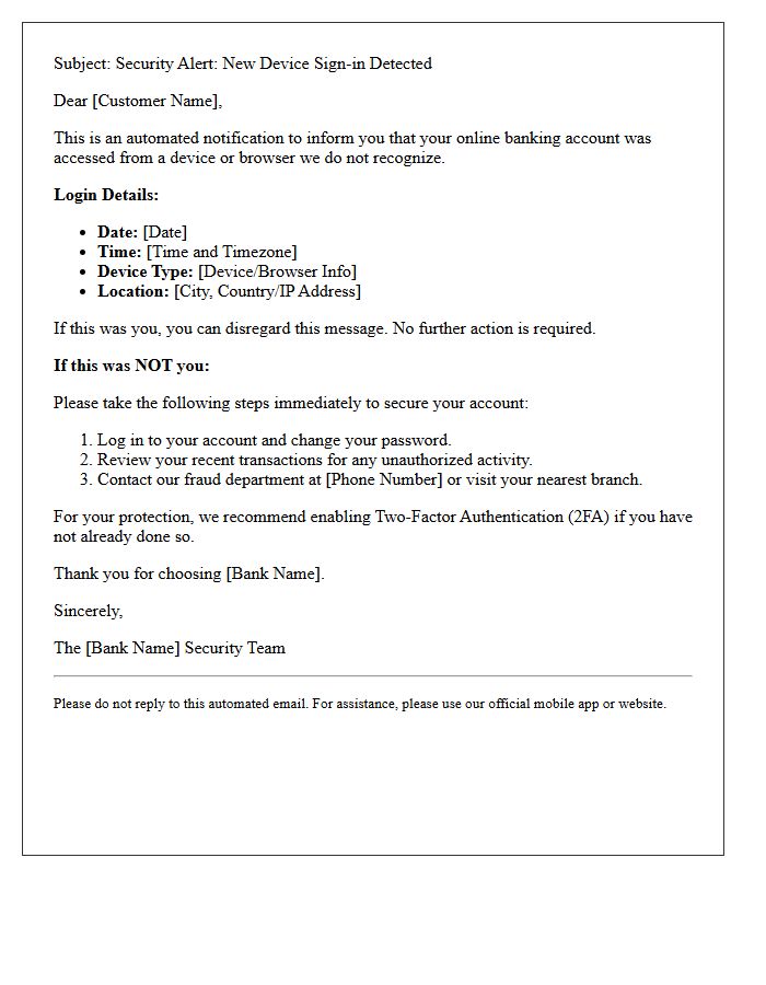 Letter of Alert for Unverified Device Banking Access