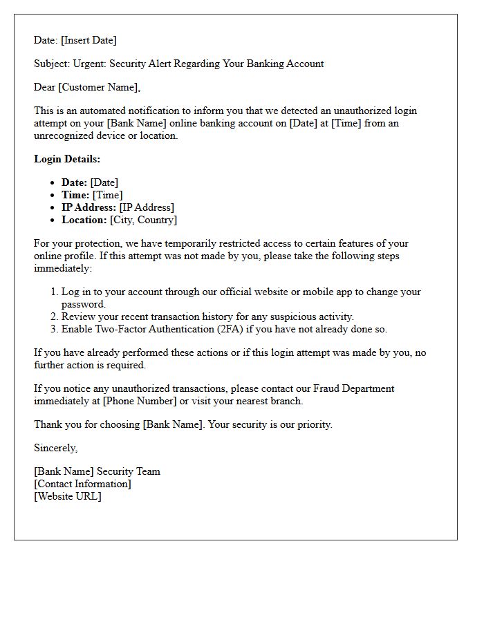 Letter Regarding Unauthorized Login Attempt on Your Banking Account