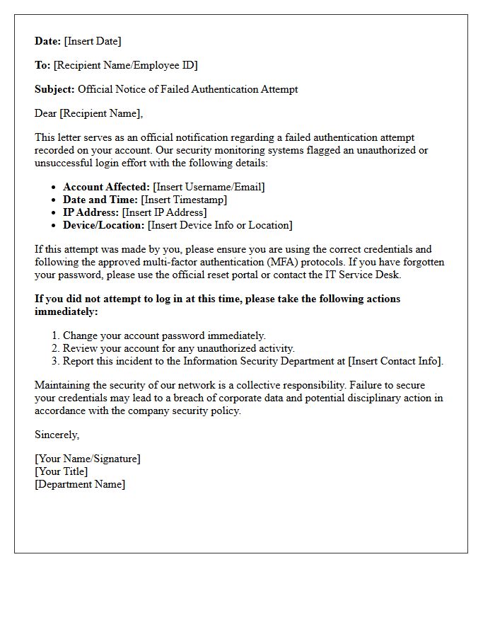 Official Letter of Notice for Failed Authentication Attempt
