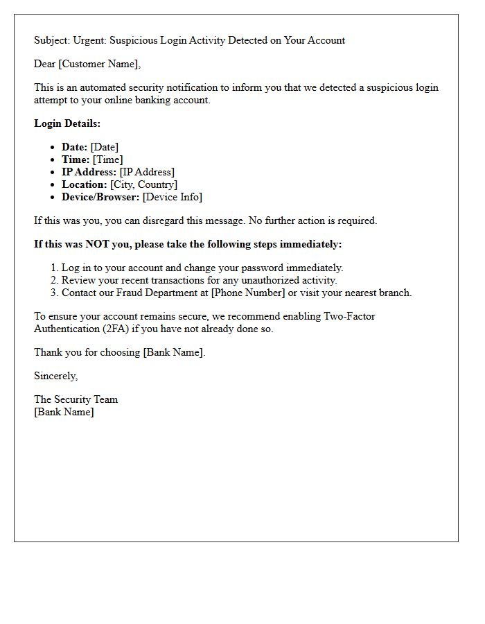 Security Alert Letter for Suspicious Online Banking Login