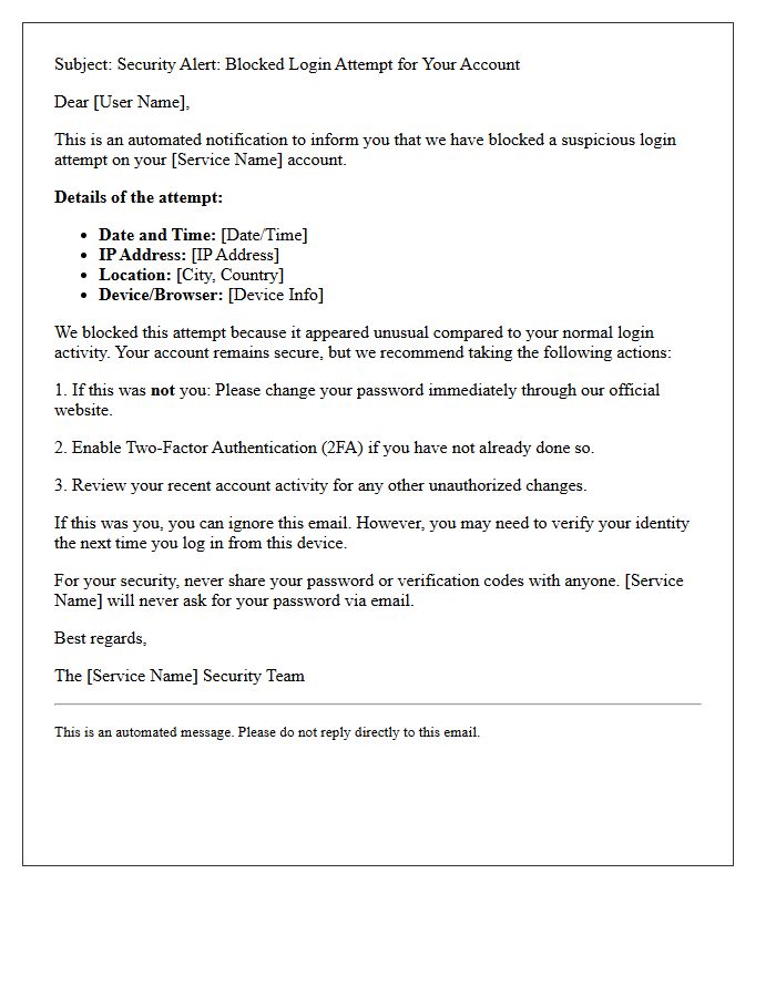 Security Notification Letter for Blocked Account Login