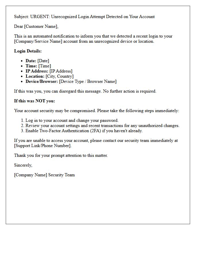 Urgent Letter of Notification Concerning Unrecognized Account Access