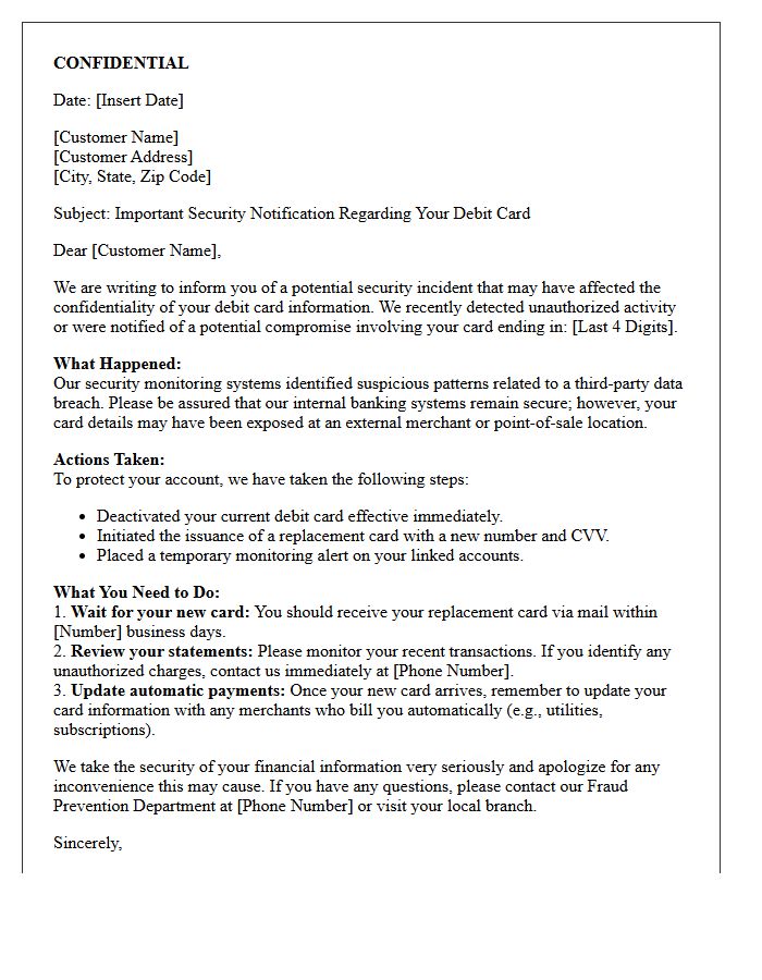 Confidential Letter Regarding Debit Card Compromise Incident