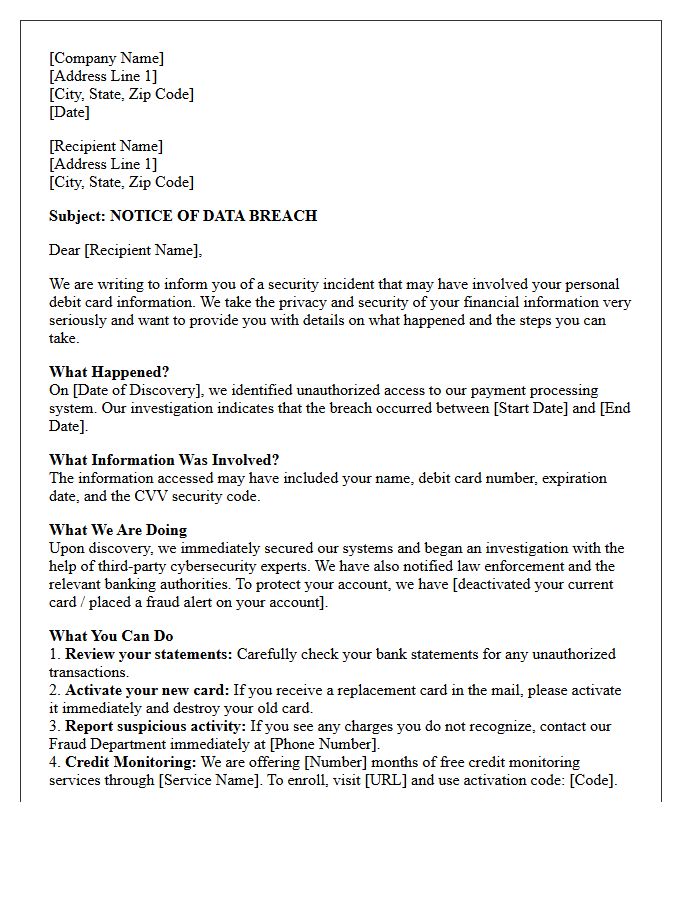 Debit Card Security Breach Notification Letter