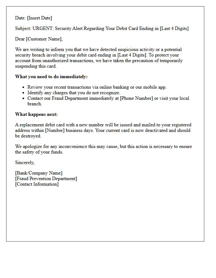Urgent Letter Regarding Your Compromised Debit Card