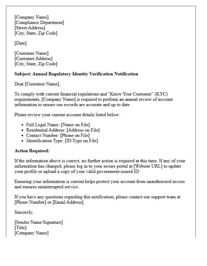 Annual Regulatory Identity Verification Notification Letter