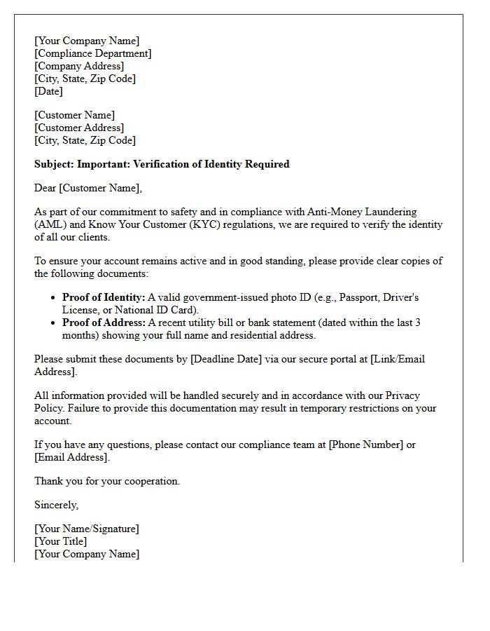 Anti-Money Laundering Identity Verification Letter