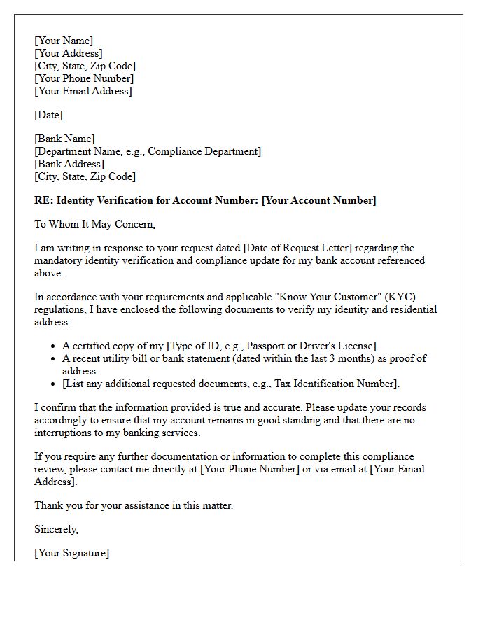Bank Account Compliance and Identity Verification Letter