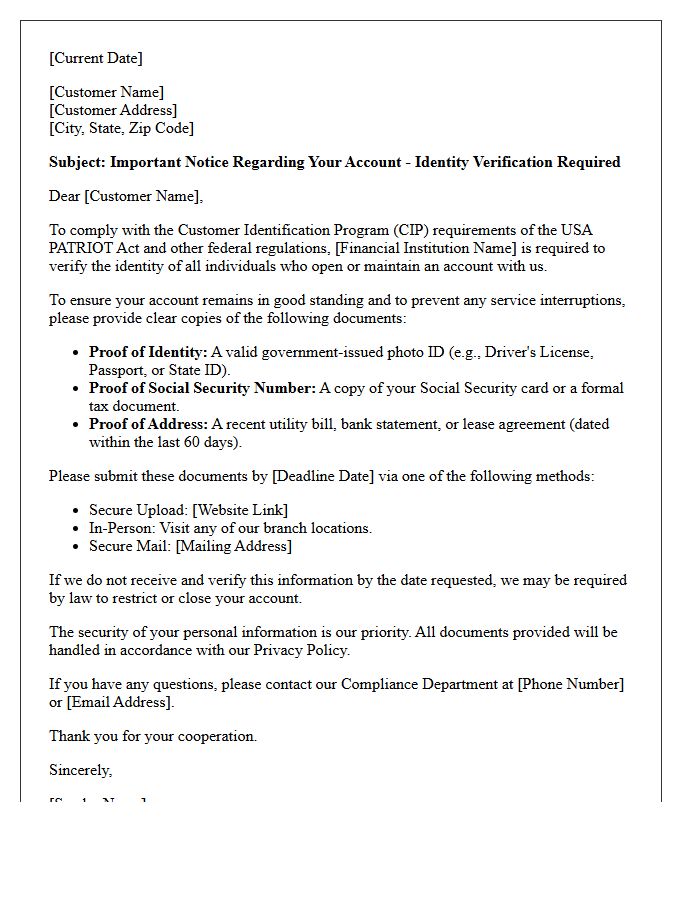 Customer Identification Program Compliance Letter