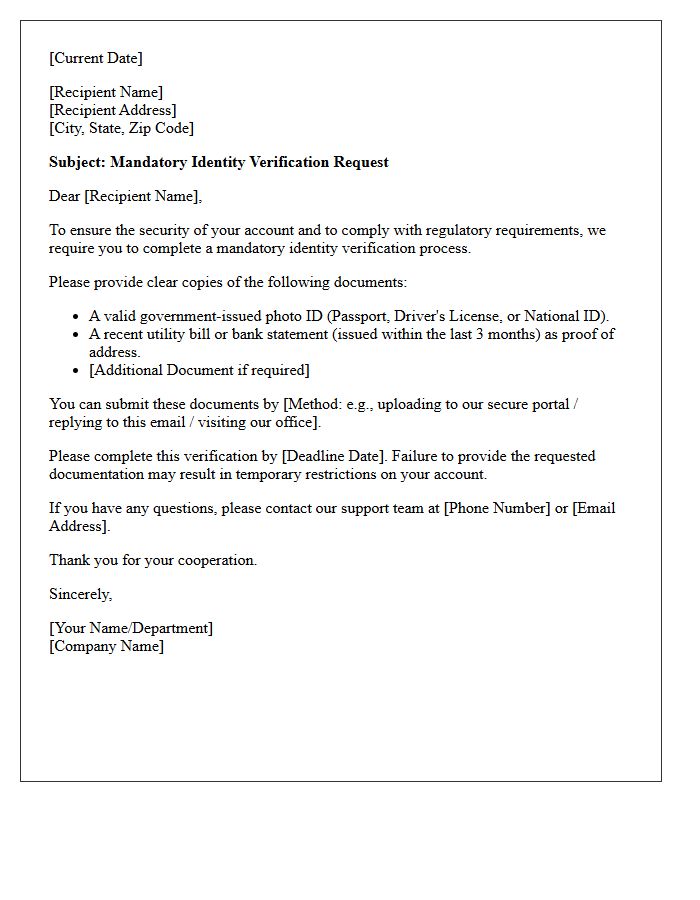 Mandatory Identity Verification Request Letter