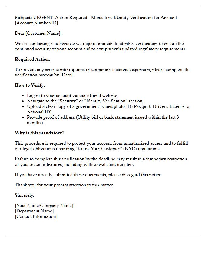 Urgent Letter Regarding Mandatory Account Identity Verification