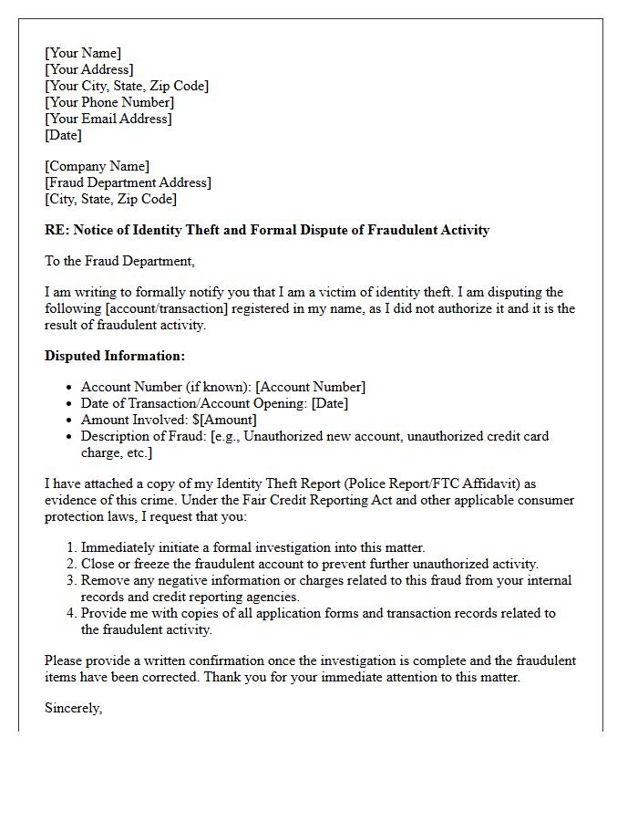Identity Theft Fraud Investigation Notice Letter