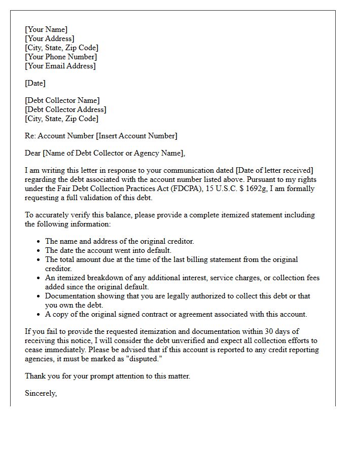 Itemized Account Balance Validation Letter