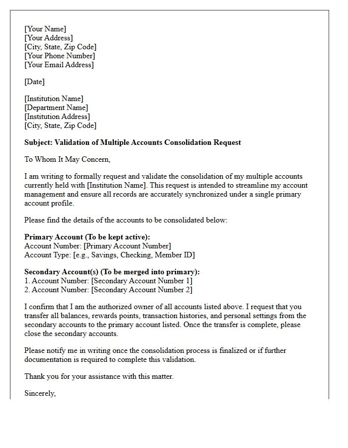 Multiple Accounts Consolidation Validation Letter