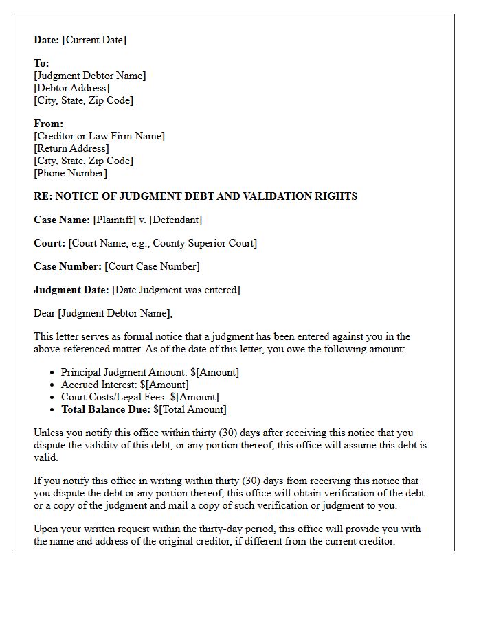 Post-Judgment Collection Validation Notice Letter