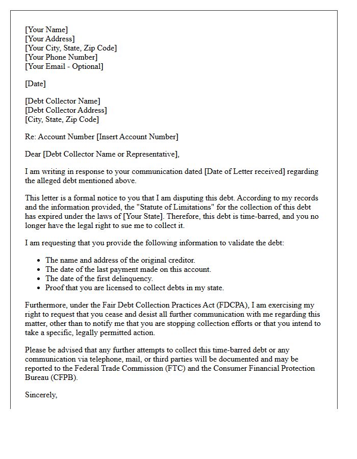Time-Barred Debt Collection Validation Letter