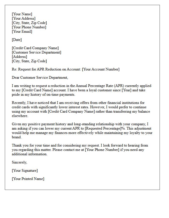 Credit Card Annual Percentage Rate Adjustment Letter
