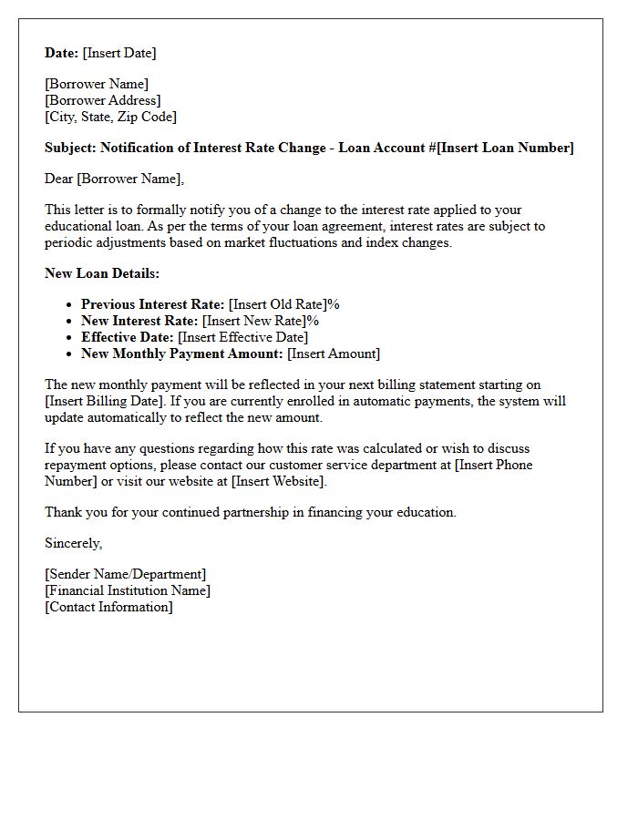 Educational Loan Interest Rate Notification Letter