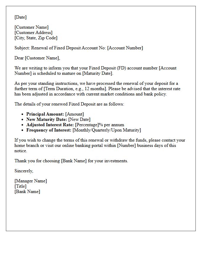 Fixed Deposit Renewal And Rate Adjustment Letter