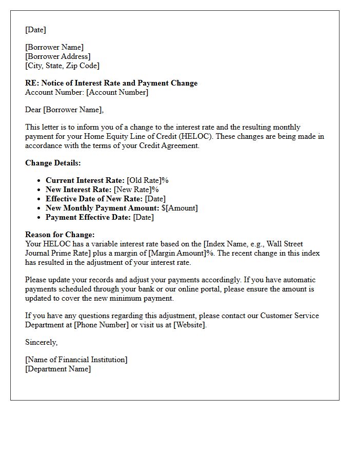 Home Equity Line Of Credit Rate Adjustment Letter