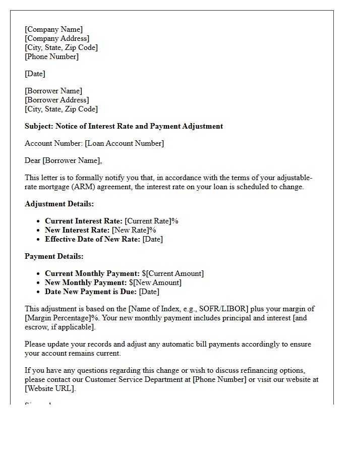 Mortgage Interest Rate Adjustment Notification Letter