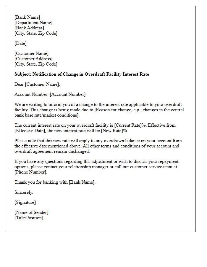 Overdraft Facility Interest Rate Change Letter
