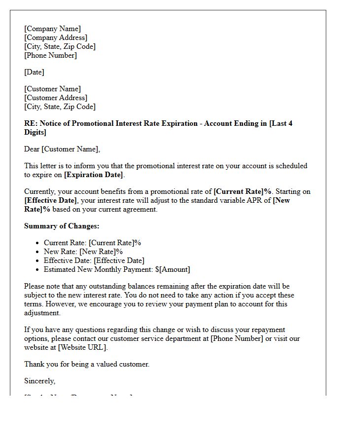 Promotional Interest Rate Expiration Adjustment Letter