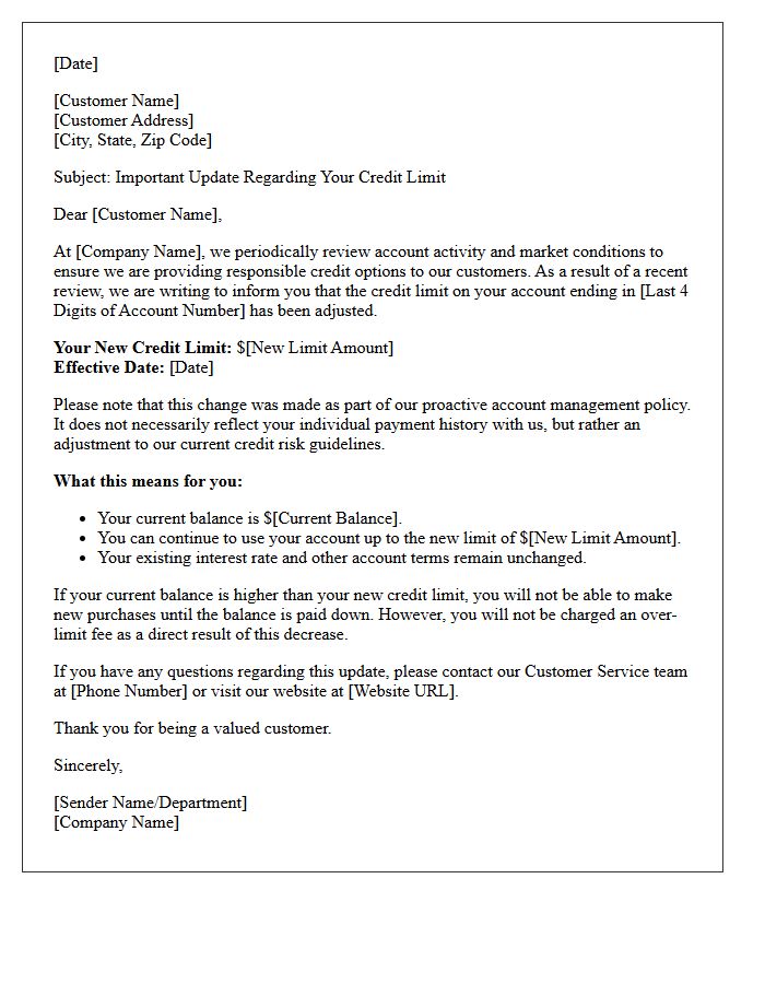 Customer Notification Letter for Proactive Credit Limit Decrease