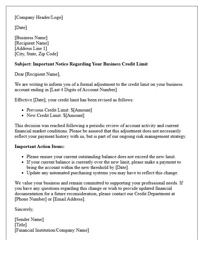 Important Letter Concerning the Reduction of Your Business Credit Limit