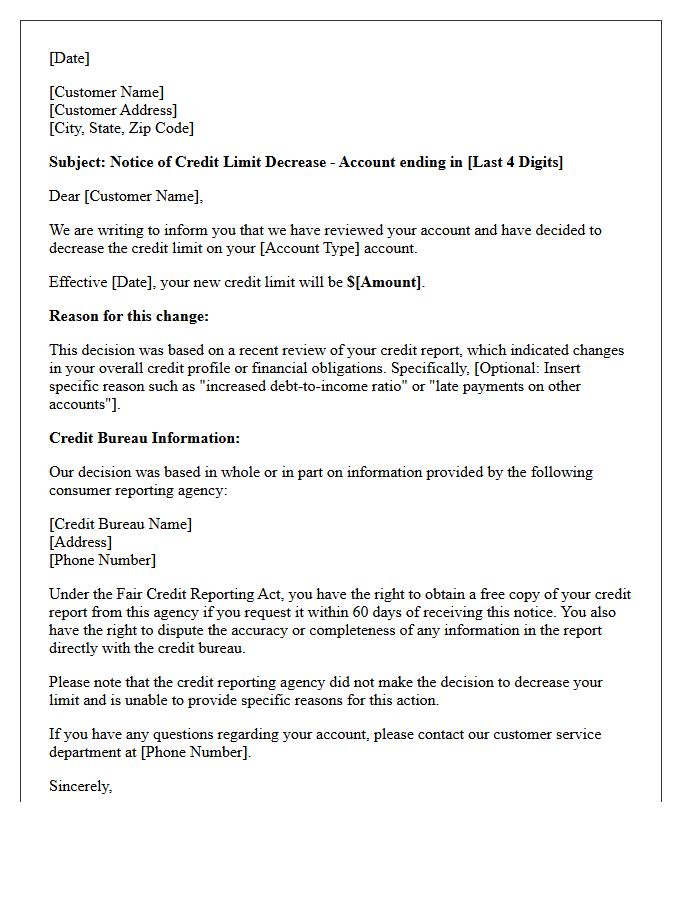 Letter of Credit Limit Decrease Based on Recent Credit Report Changes