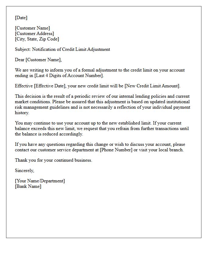 Letter of Credit Limit Decrease Based on Updated Bank Lending Policies