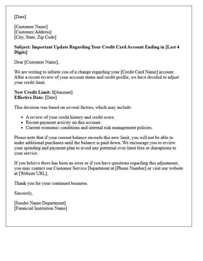 Official Letter Regarding the Decrease of Your Credit Card Limit