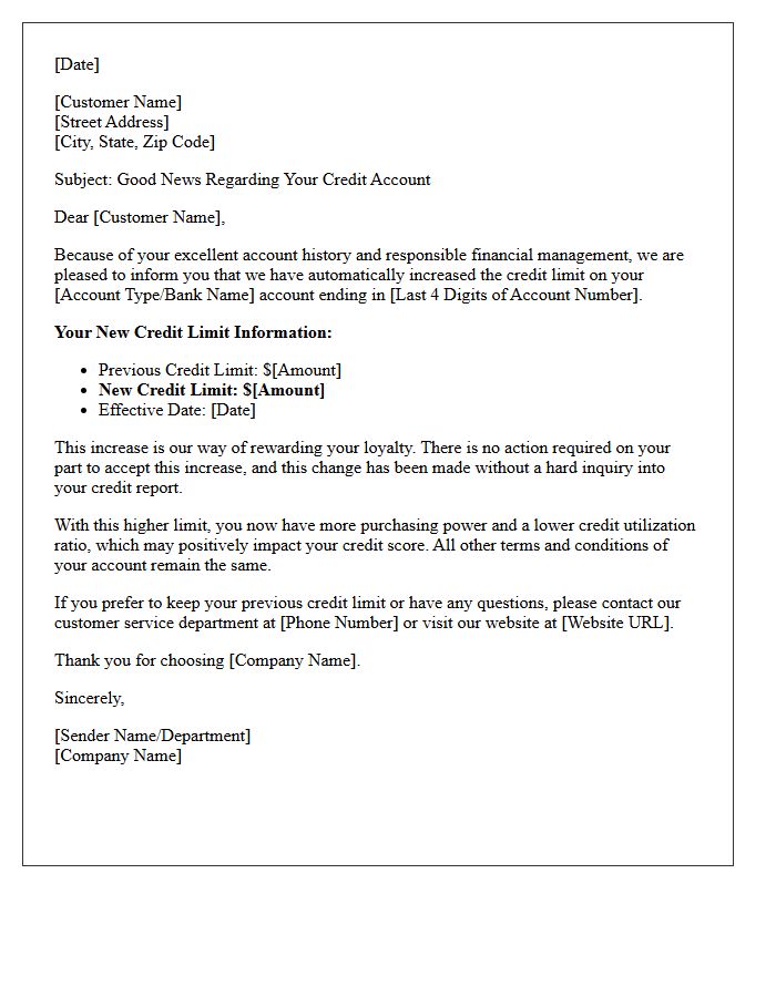 Automatic Account Review Credit Limit Increase Letter