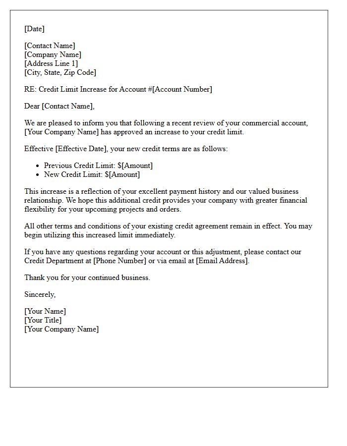 Commercial Account Credit Limit Increase Notification Letter