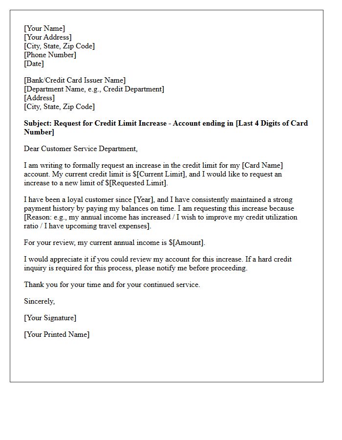 Credit Card Maximum Limit Increase Letter