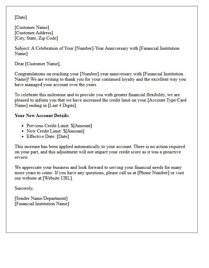 Milestone Anniversary Credit Limit Increase Letter