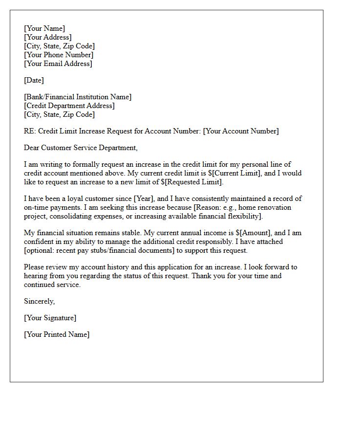 Personal Line Of Credit Limit Increase Letter