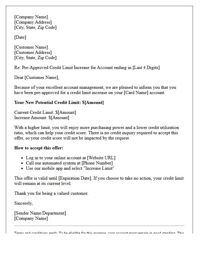 Pre-Approved Credit Limit Increase Offer Letter