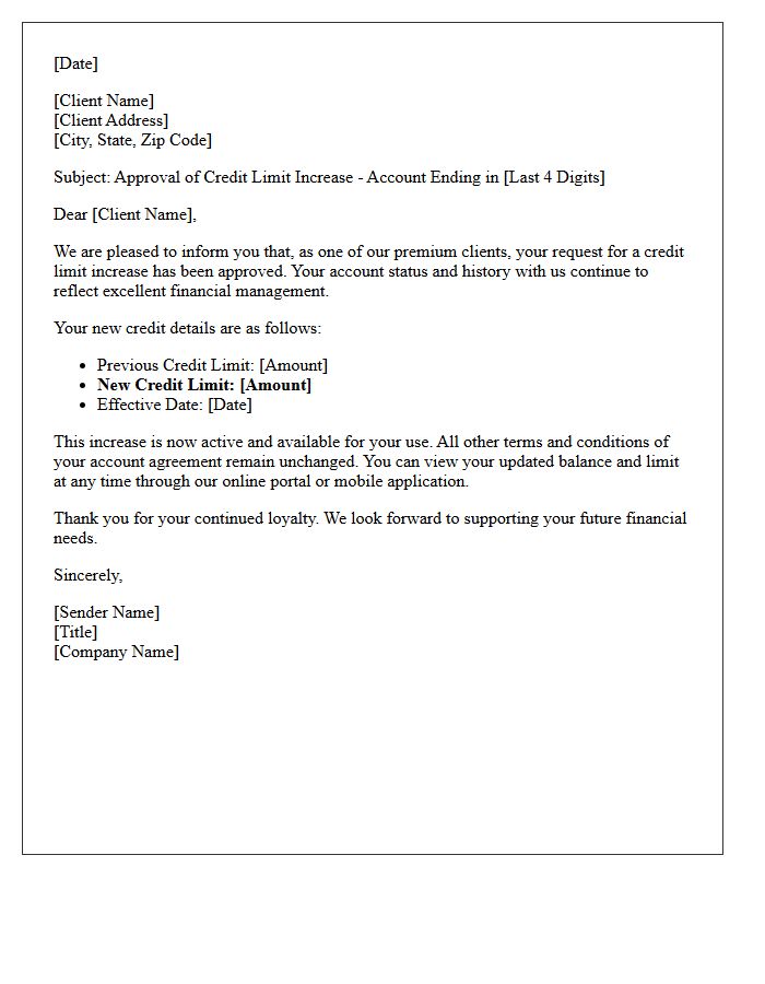 Premium Client Credit Limit Increase Approval Letter