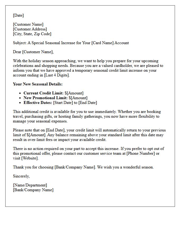 Seasonal Promotional Credit Limit Increase Letter