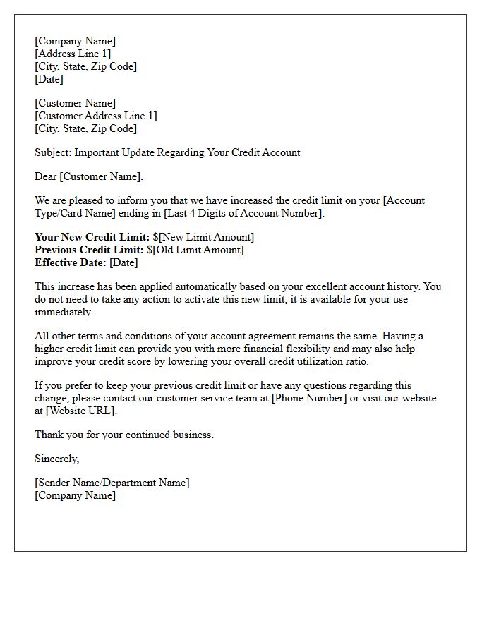 Standard Credit Limit Increase Notification Letter