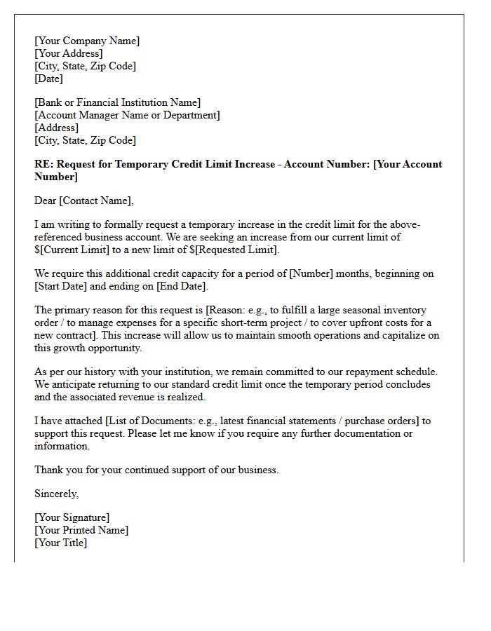 Temporary Business Credit Limit Increase Letter