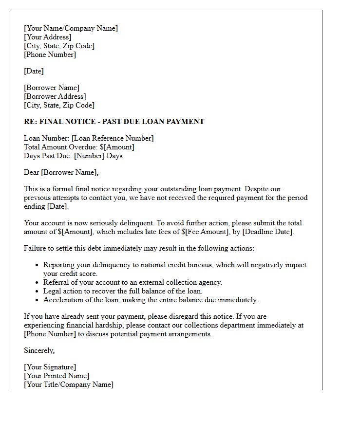 Final Notice of Missed Loan Payment Letter